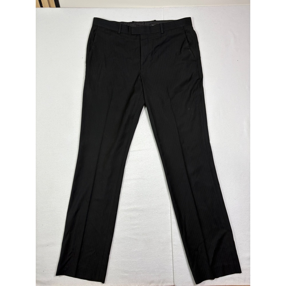 Perry Ellis Portfolio Mens 34x34 Black Pinstripe Modern Fit Dress Pants Trousers